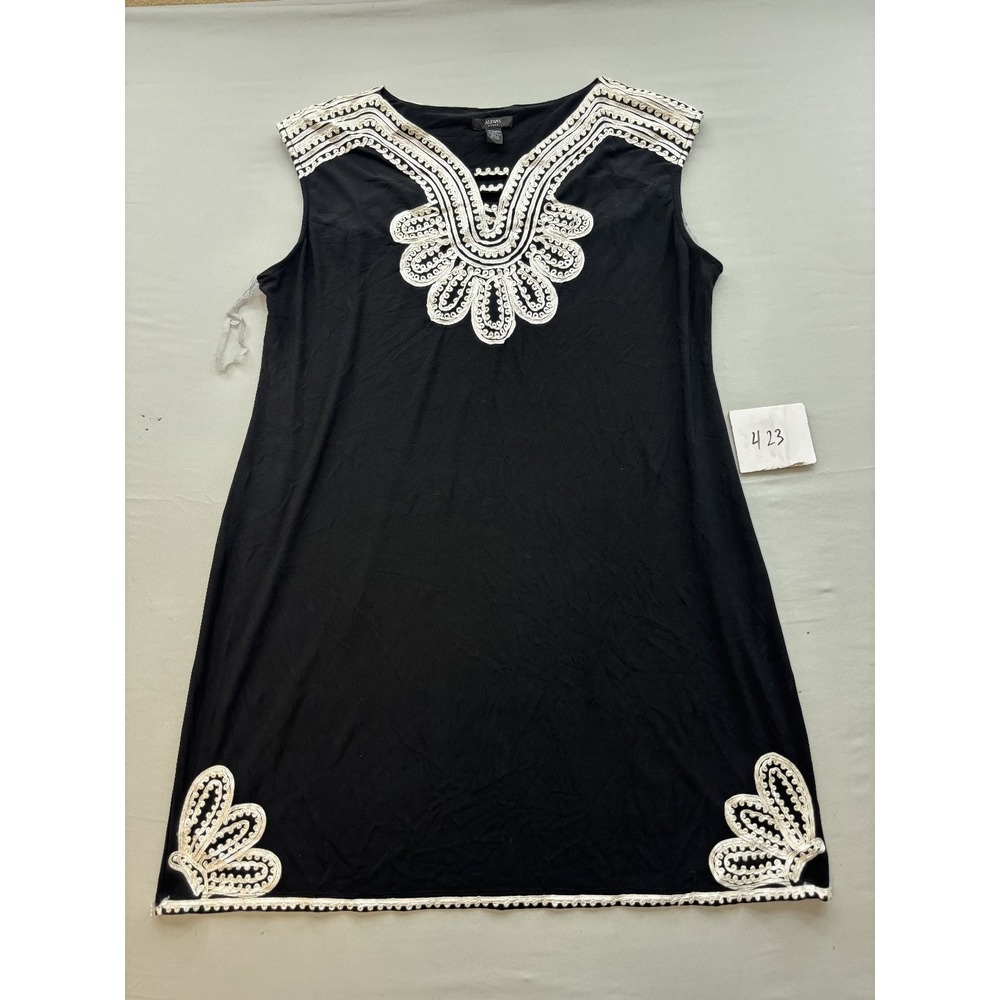 Alfani Woman Black White Embroidered Sleeveless Tunic Dress Plus Size 2X